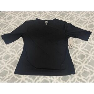Worthington Womens Black Elbow Sleeve Crew Neck Stretch Top Size L New With Tags
